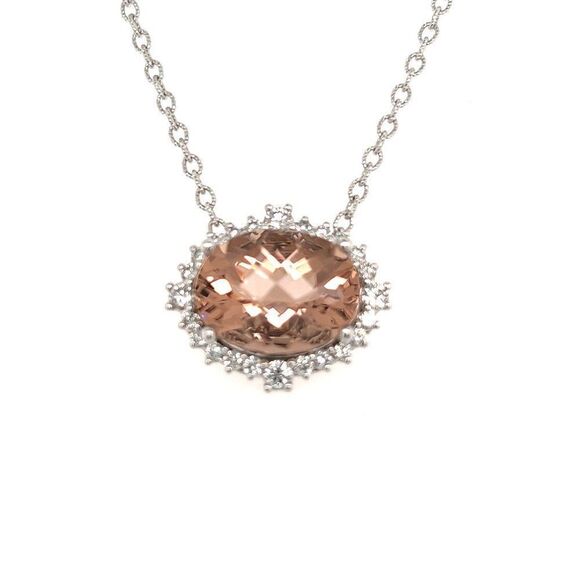 Natural Morganite Diamond Necklace 18" Gold 10.67 TCW Certified $6,950 215433 - Picture 1 of 12